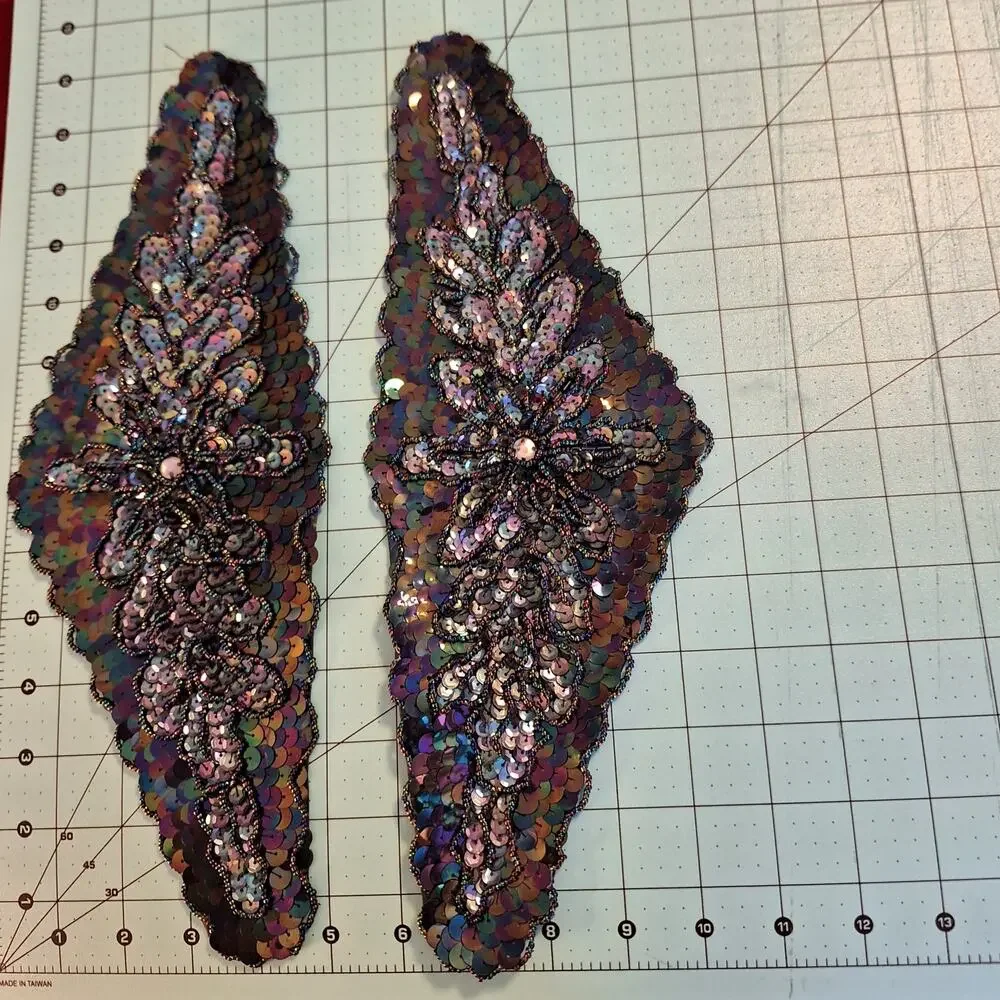 Sequin and bead applique belt set of 2 black iris